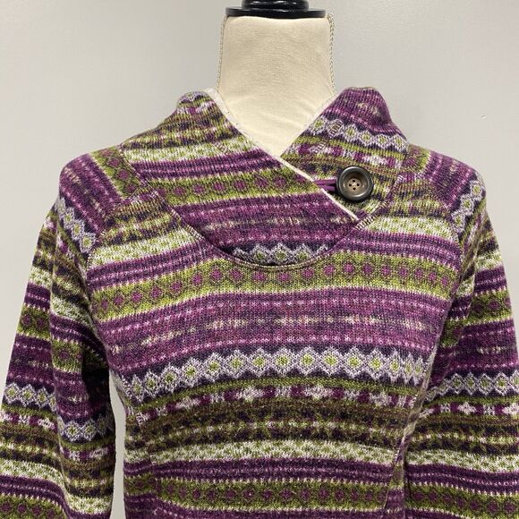 KOPPEN S Purple Nordic Fair Isle Sherpa Hooded Knit Sweater Pullover Ski Winter - Picture 2 of 16
